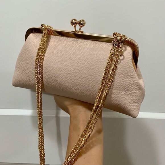 Soft Pink Genuine Pebble Leather Kisslock Clutch/Shoulder Bag/Crossbody - Picture 2 of 15